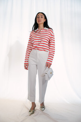 DAVINNA polo longue manche à rayure rouge