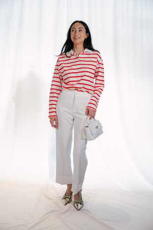 DAVINNA polo longue manche à rayure rouge