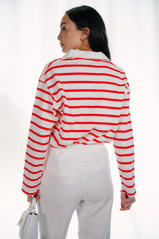 DAVINNA polo longue manche à rayure rouge