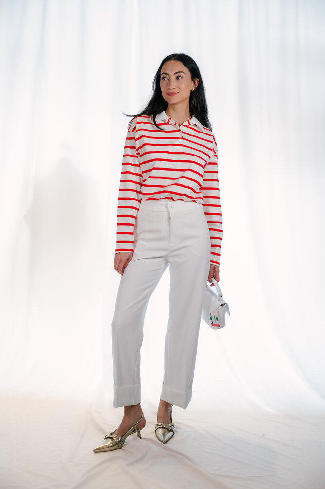 DAVINNA polo longue manche à rayure rouge