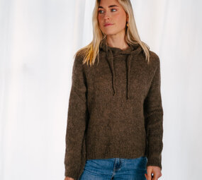 LOU pull à capuche en laine marron