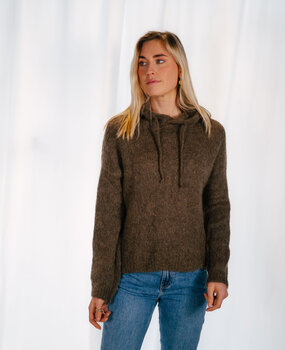 LOU pull à capuche en laine marron