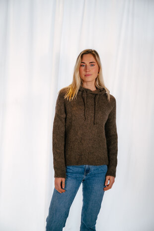 LOU pull à capuche en laine marron