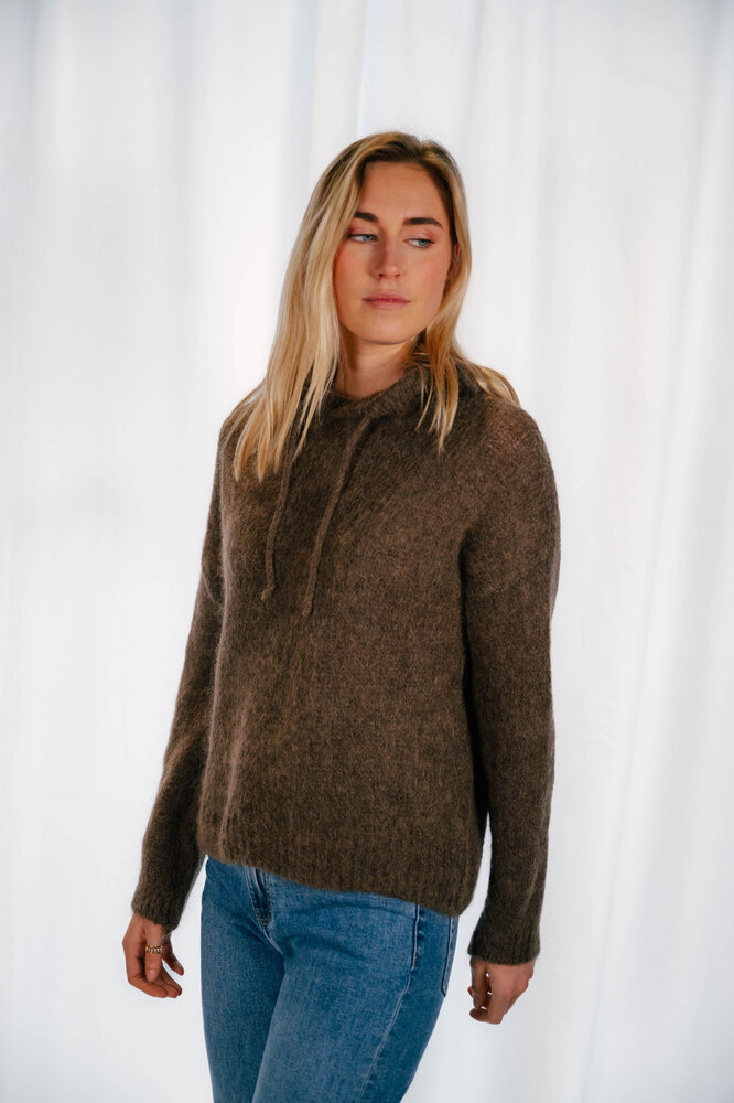 LOU pull à capuche en laine marron