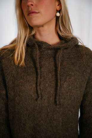 LOU pull à capuche en laine marron