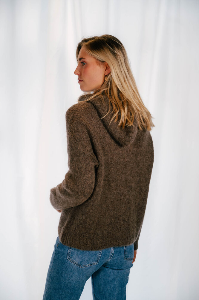 LOU pull à capuche en laine marron