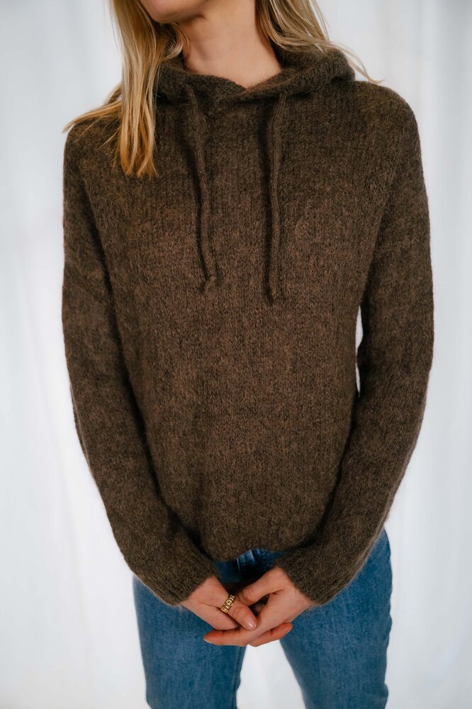 LOU pull à capuche en laine marron