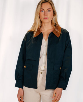 ATHENA veste bleu marine à col marron