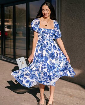 ALIYAH robe longue bleue fleurie