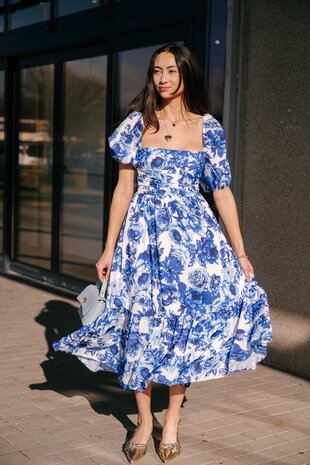 ALIYAH robe longue bleue fleurie ALIYAH robe longue bleue fleurie