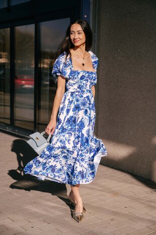 ALIYAH robe longue bleue fleurie ALIYAH robe longue bleue fleurie