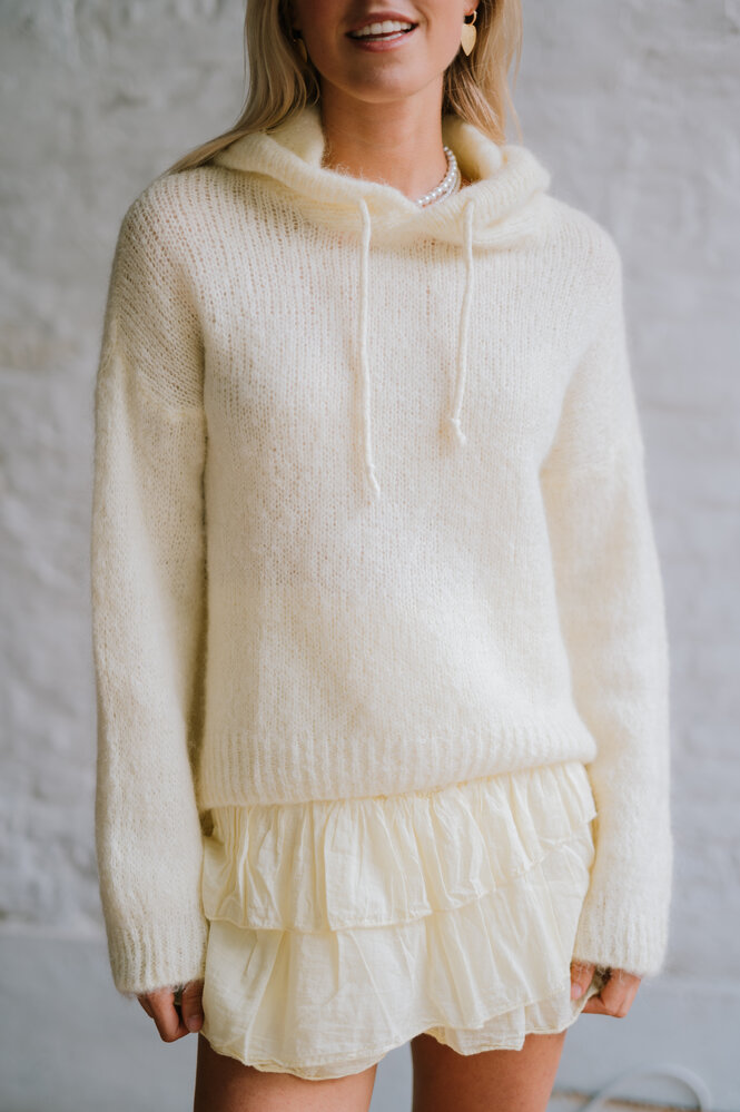 LOU pull à capuche en laine jaune clair