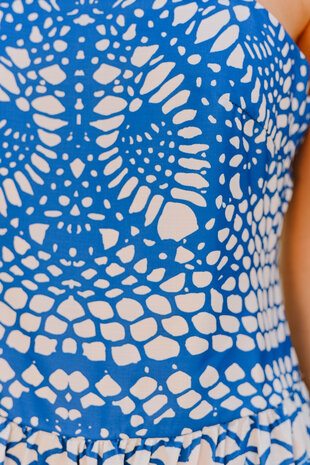 SANTORINI longue robe bleu/blanc