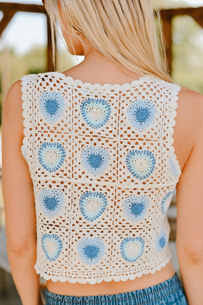 FREJA top en crochet écru/ciel FREJA top en crochet écru/ciel