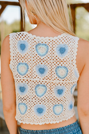 FREJA top en crochet écru/ciel FREJA top en crochet écru/ciel