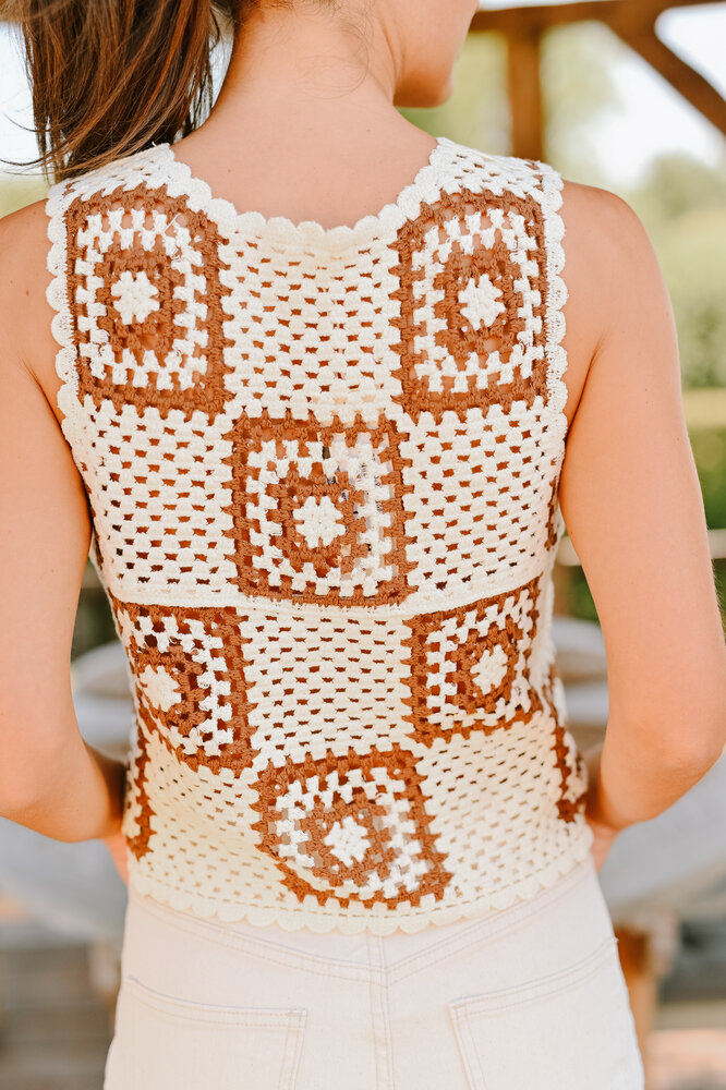 IRINA top en crochet écru/choco IRINA top en crochet écru/choco