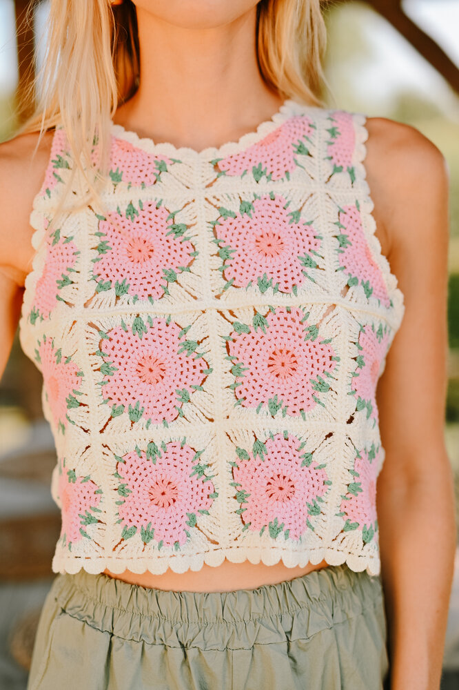 FREJA top en crochet écru/rose FREJA top en crochet écru/rose