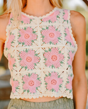 FREJA top en crochet écru/rose