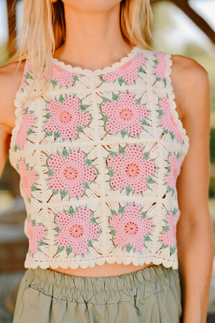 FREJA top en crochet écru/rose FREJA top en crochet écru/rose