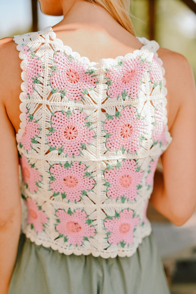 FREJA top en crochet écru/rose FREJA top en crochet écru/rose