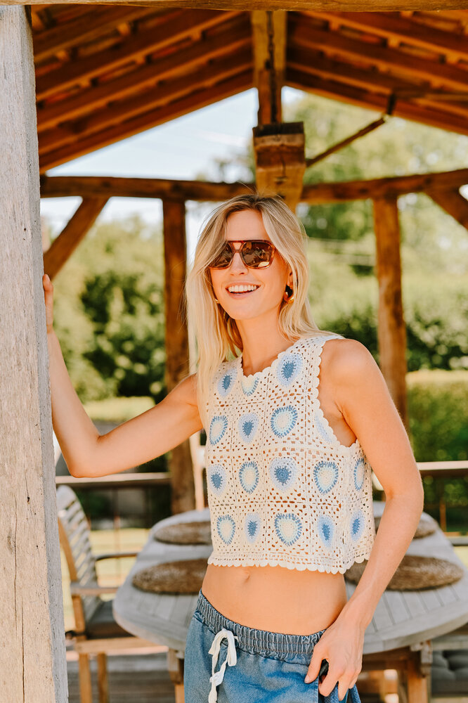 FREJA top en crochet écru/ciel FREJA top en crochet écru/ciel