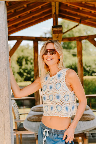 FREJA top en crochet écru/ciel FREJA top en crochet écru/ciel