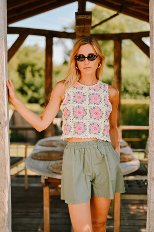 FREJA top en crochet écru/rose FREJA top en crochet écru/rose