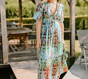 AZUR longue robe doré/bleu/choco