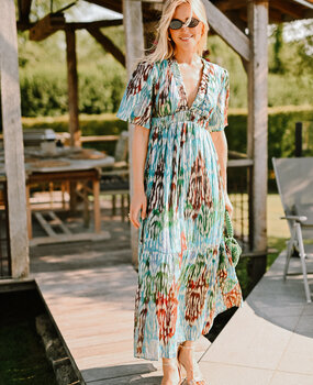 AZUR longue robe doré/bleu/choco