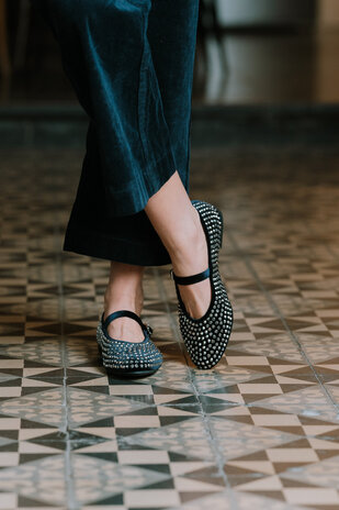 VALENTIA ballerines bleu marine à strass