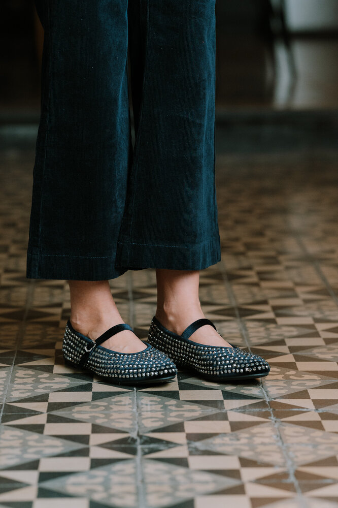 VALENTIA ballerines bleu marine à strass