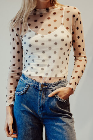 MAYERLY top écru à pois transparent MAYERLY top écru à pois transparent