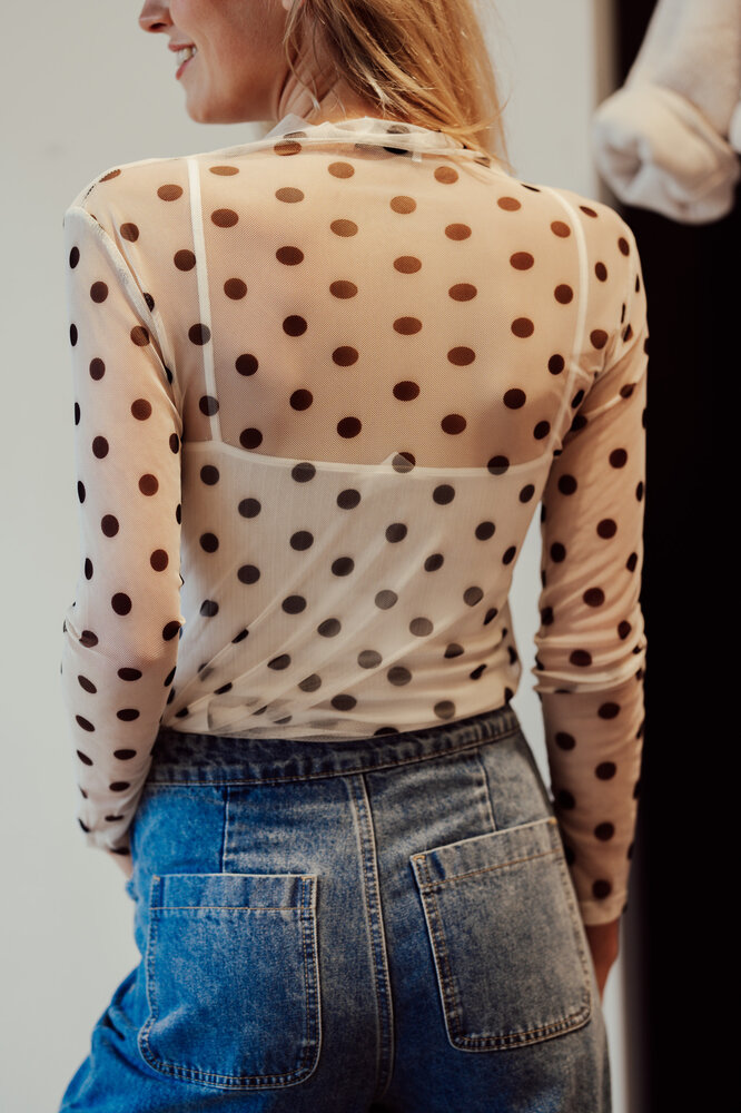 MAYERLY top écru à pois transparent MAYERLY top écru à pois transparent