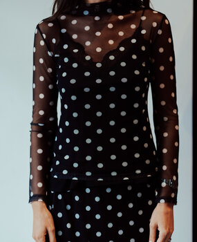 MAYERLY top noir à pois transparent