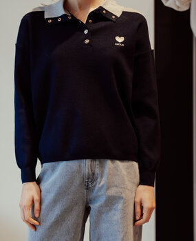 CAPUCINE pull bleu marine/gris