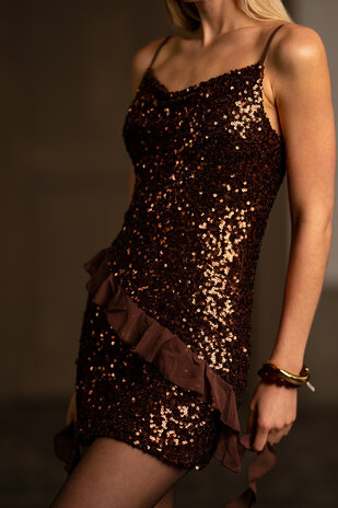 LIVIA robe marron à sequins