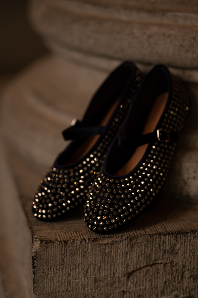 VALENTIA ballerines bleu marine à strass