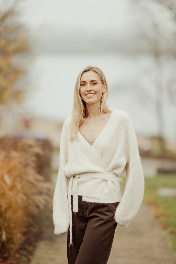 AURORE gilet cache-cœur beige