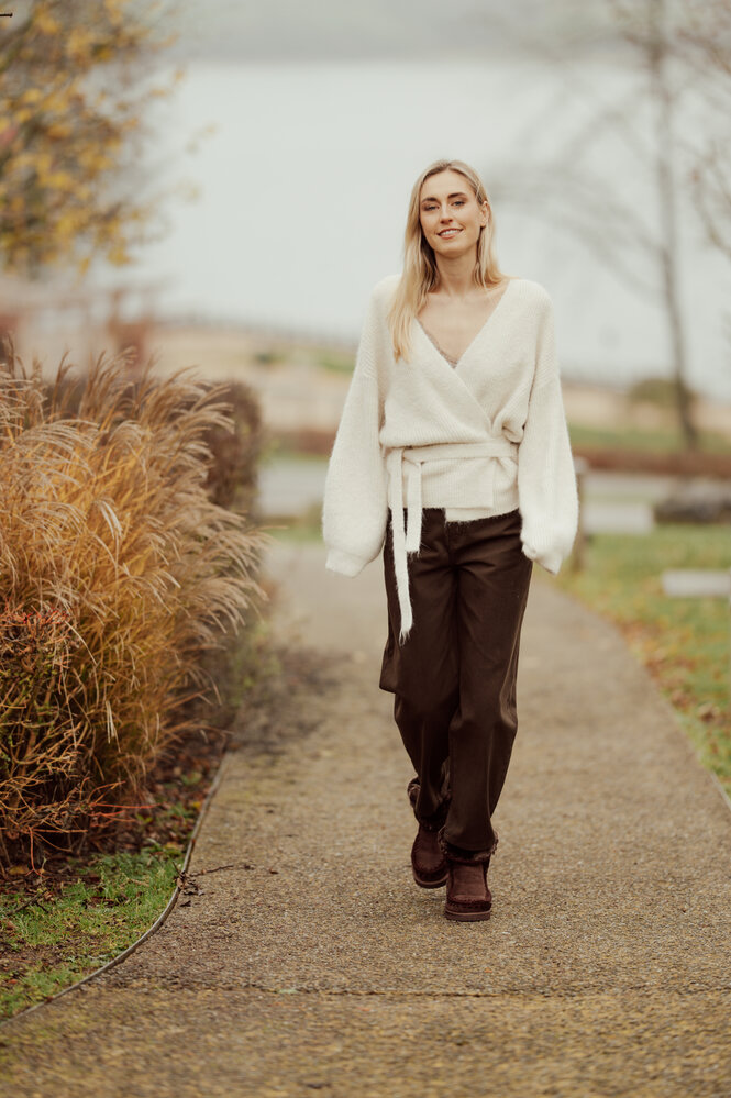 AURORE gilet cache-cœur beige