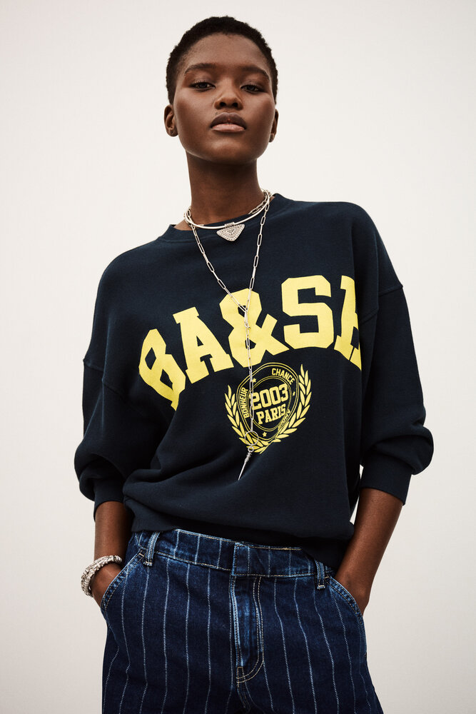 BA&SH BENJAMIN sweat croppé marine