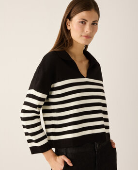 Pull à rayures avec collier noir/blanc cassé