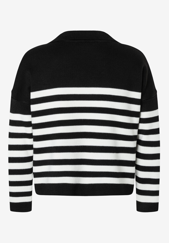 Pull à rayures avec collier noir/blanc cassé