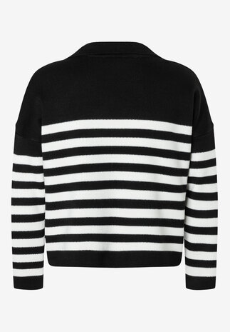 MORE & MORE Pull à rayures avec collier noir/blanc cassé