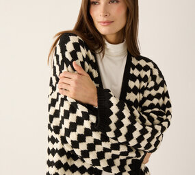 MORE & MORE Cardigan à rayures noir/blanc cassé
