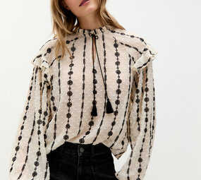 MORE & MORE Blouse en mousseline de soie brodée offwhite/black