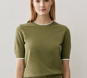 MORE & MORE Pull à manches courtes, tricot fin vert