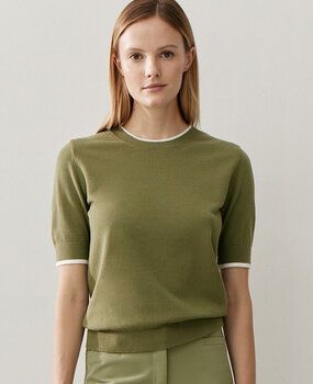 MORE & MORE Pull à manches courtes, tricot fin vert