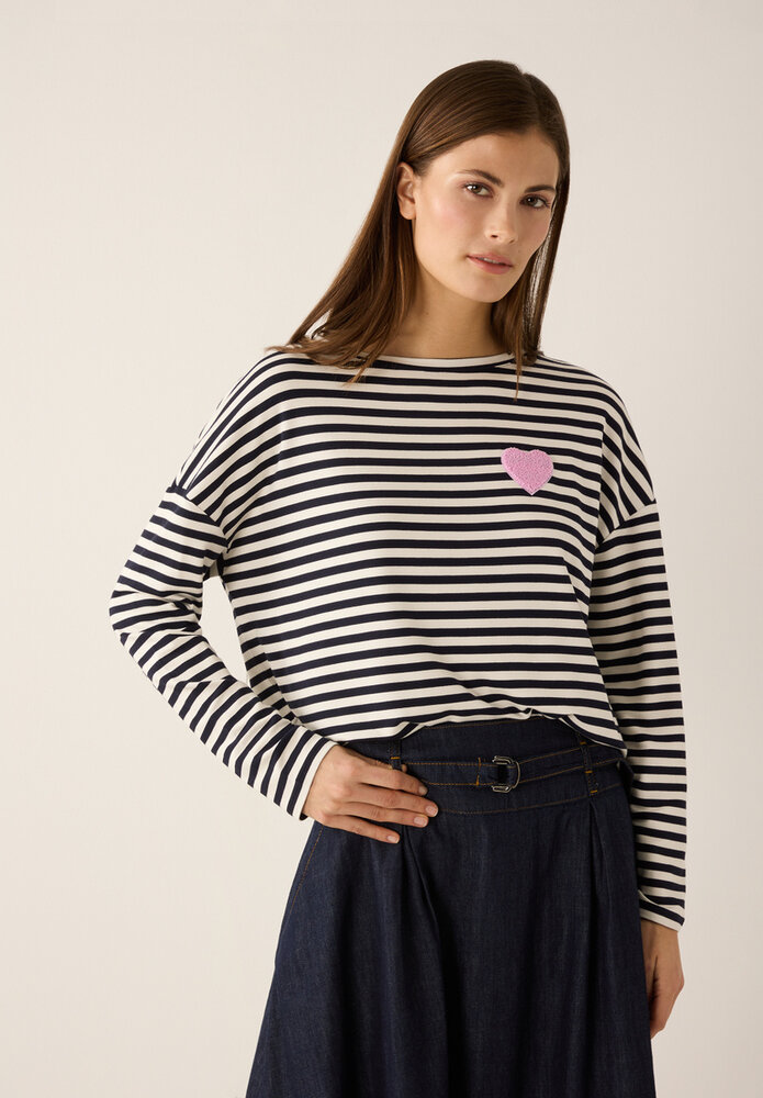 MORE & MORE Chemise rayée avec coeur marine/offwhite