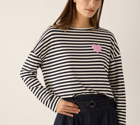 MORE & MORE Chemise rayée avec coeur marine/offwhite