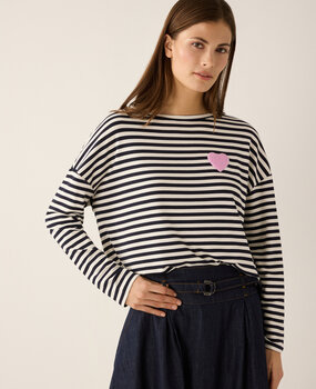 Chemise rayée avec coeur marine/offwhite